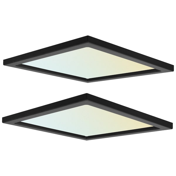 Luxrite 9 Inch Square LED Flush Mount Light 3 CCT Selectable 3000K-5000K 18W 1200LM Dimmable Black 2-Pack LR23595 LR23689-2PK - main